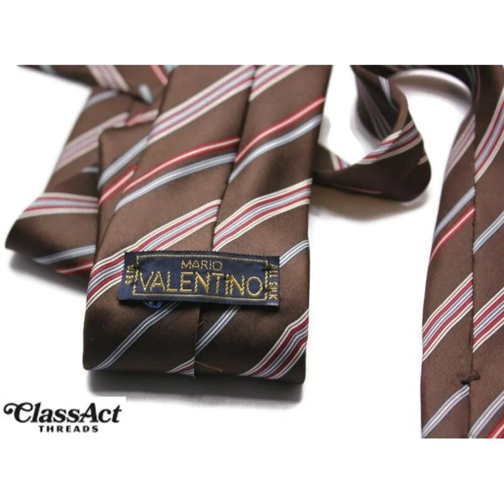 Vintage Mario Valentino Brown Striped Italy Silk Designer Tie 3